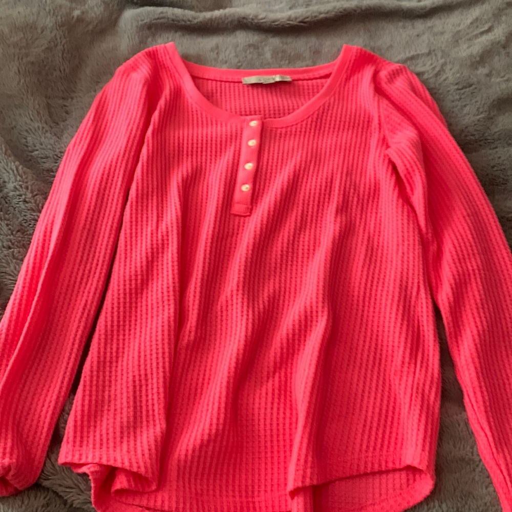Bright pink waffle knit long sleeve shirt